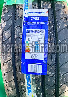 Compasal CPS21 (рулевая) 385/65 R22.5 160L 20PR - Фото протектора с этикеткой детально